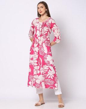 women tropical print straight kurta