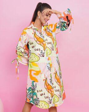 women tropical print travel shirt dress