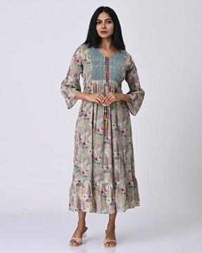 women tropical print v-neck anarkali kurta