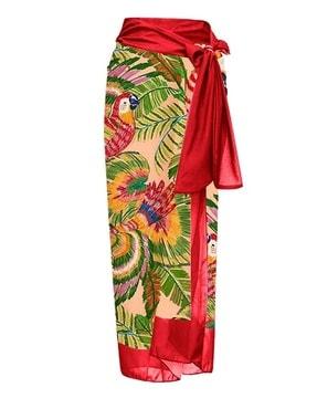 women tropical print wrap skirt