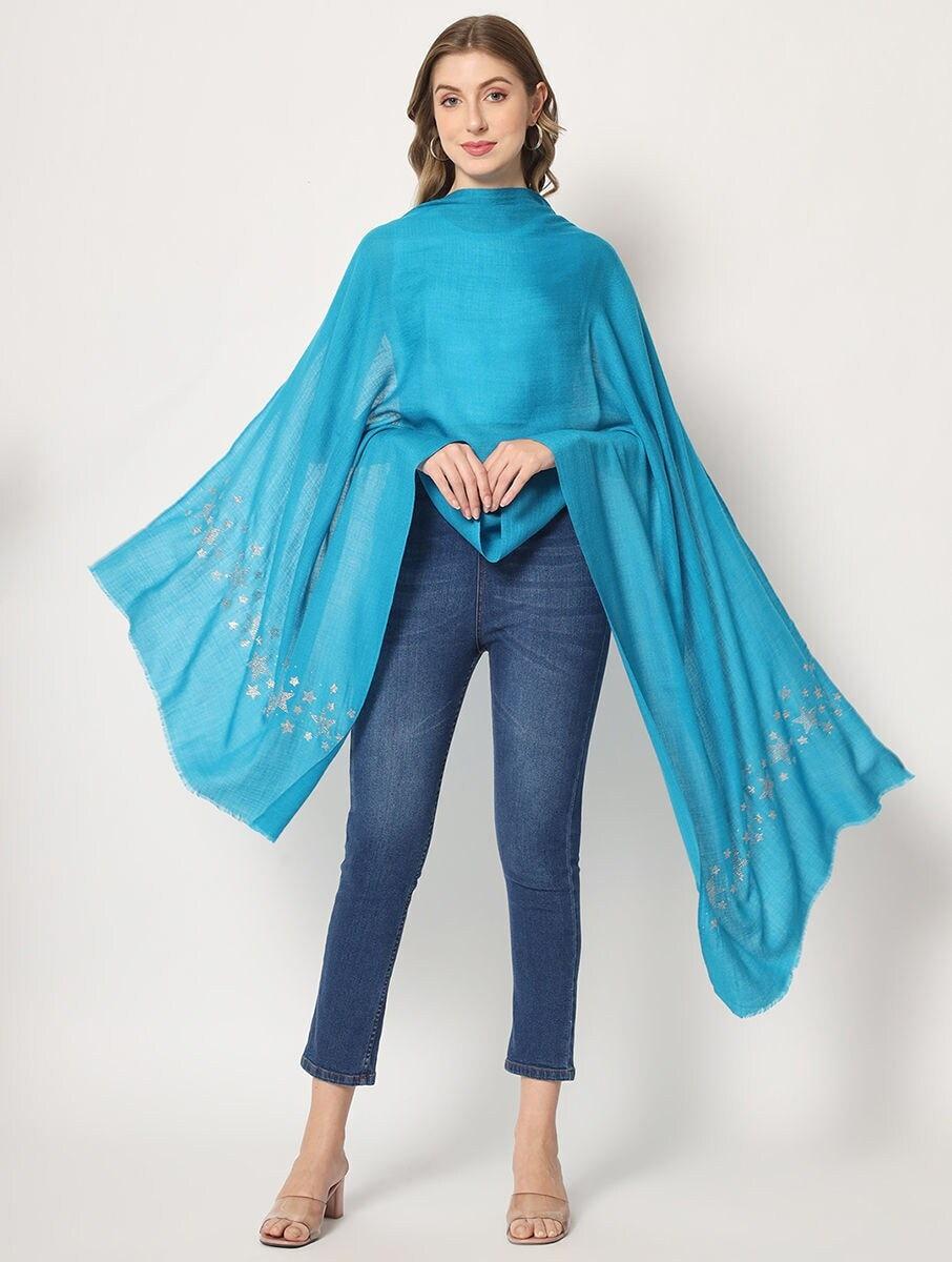 women turquoise blue wool hand woven shawls