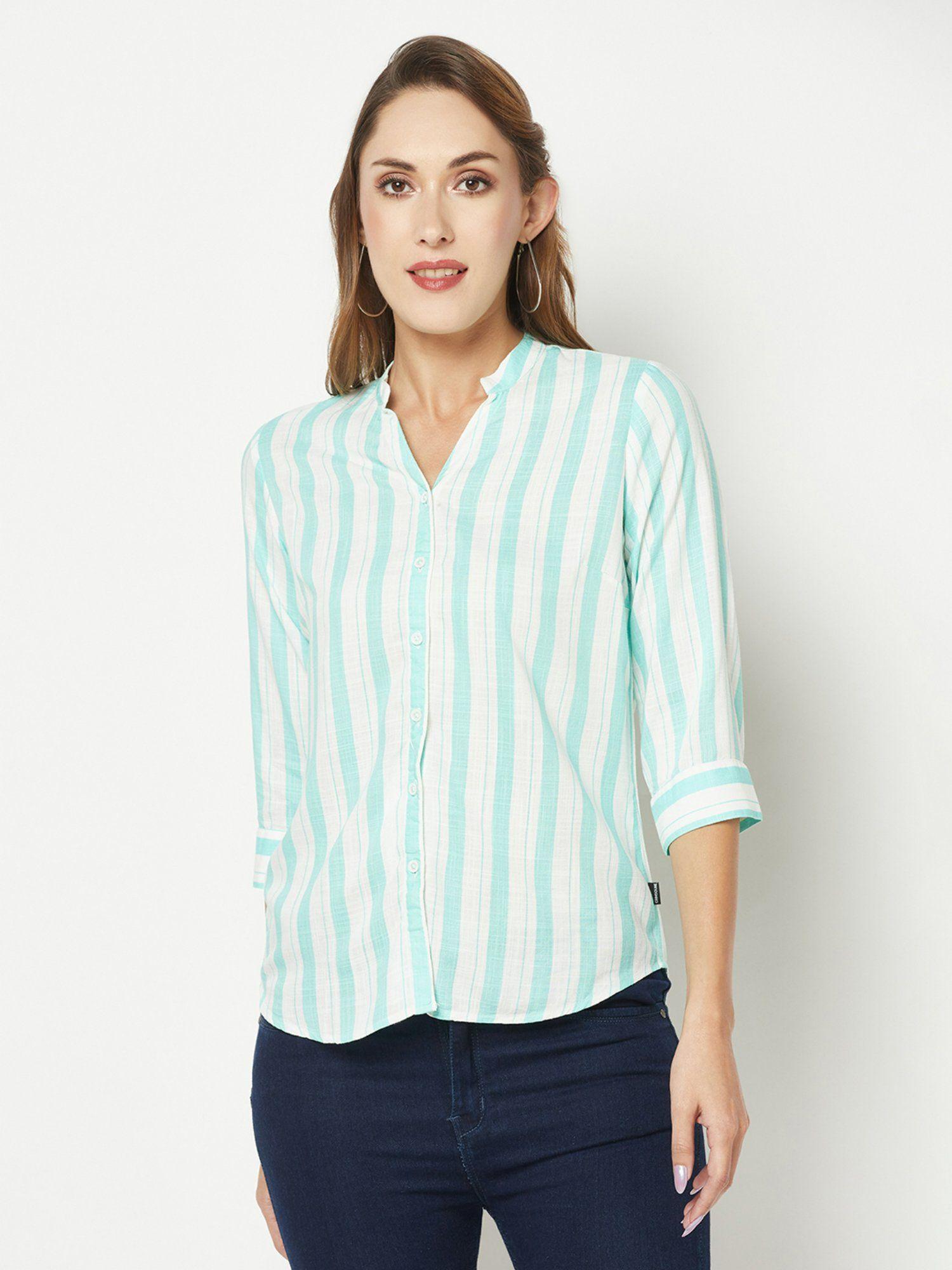 women turquoise striped shirt