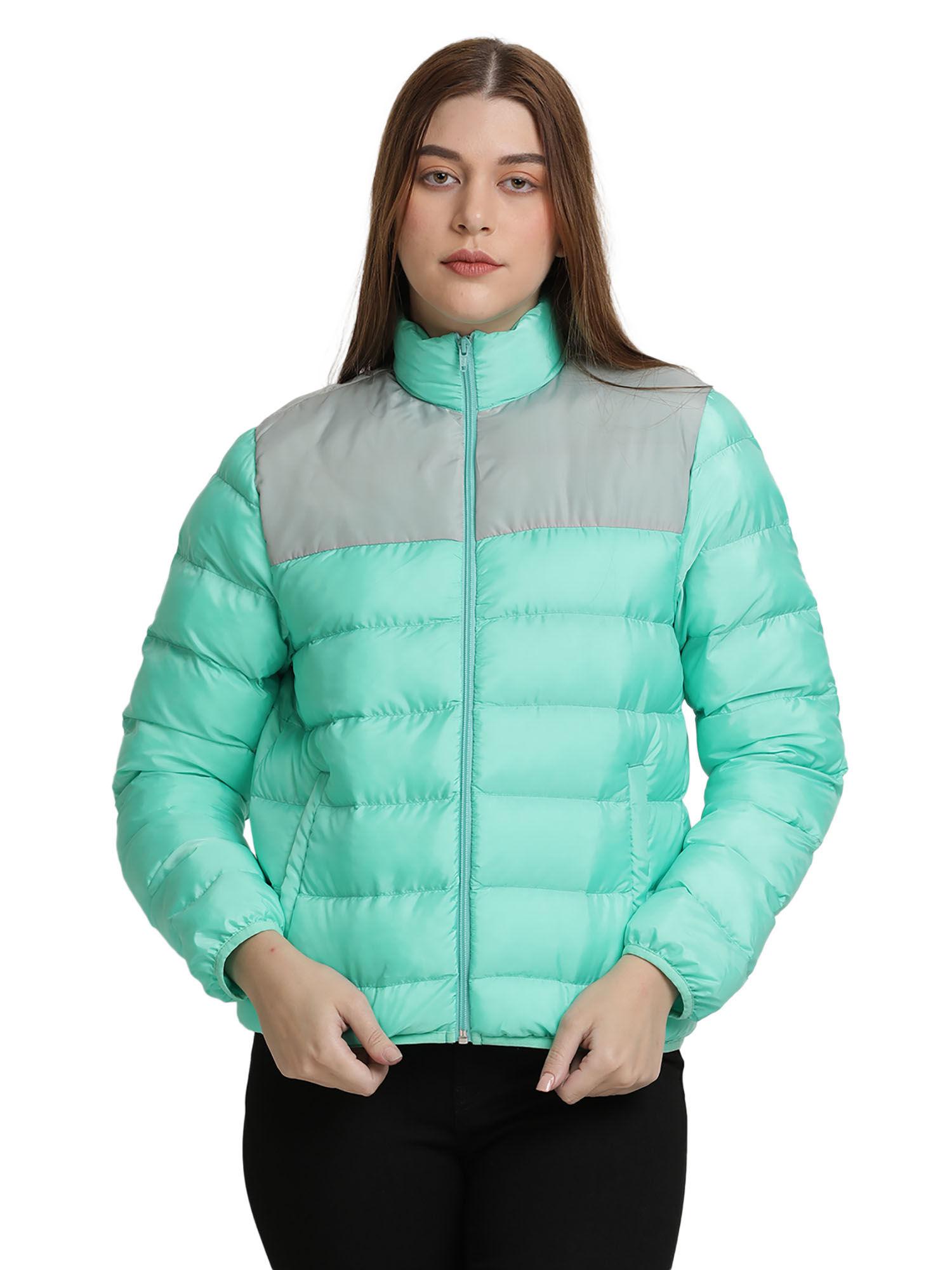 women turtle neck puffer jacket- blue