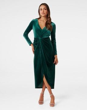 women twist-front wrap dress with tulip hem