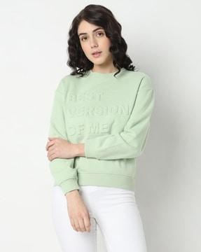 women typographic embossed regular fit sweatshirt