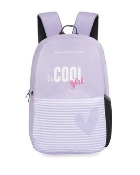 women typographic print back pack with zip closure