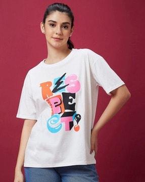 women typographic print boxy fit t-shirt