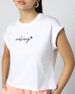 women typographic print crew-neck t-shirt