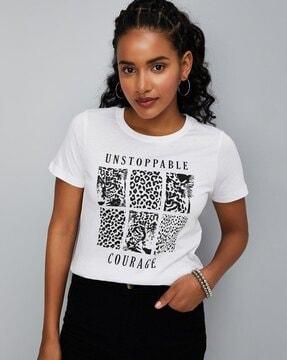 women typographic print crew-neck t-shirt