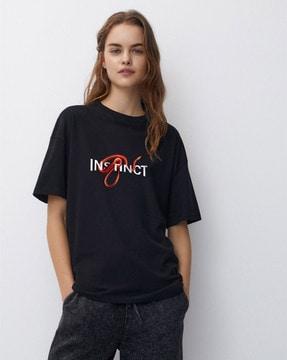 women typographic print crew-neck t-shirt