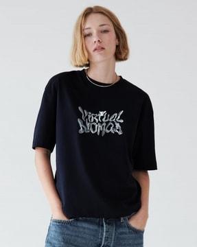 women typographic print crew-neck t-shirt