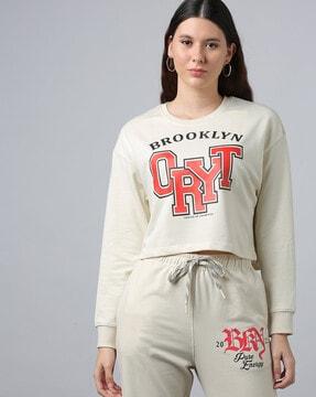 women typographic print cropped hoodie