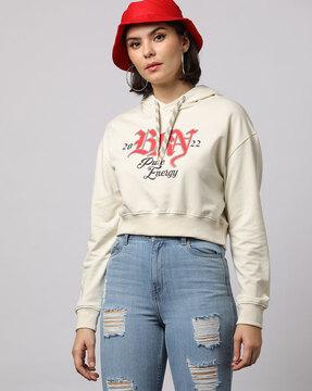 women typographic print cropped hoodie