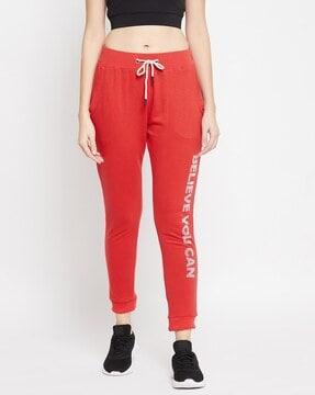 women typographic print fitted track pants