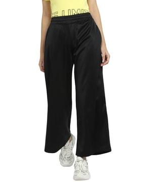 women typographic print flared track pants with insert pockets