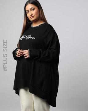women typographic print high-low hem sweater