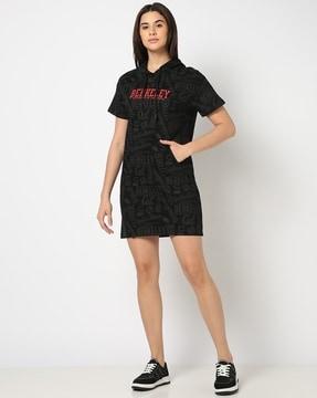 women typographic print hooded t-shirt dress
