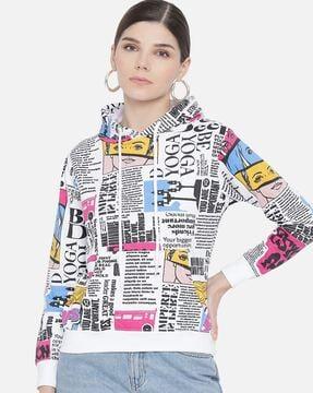 women typographic print hoodie with full sleeves