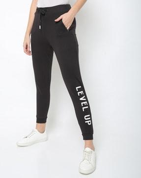 women typographic print joggers with zip pockets