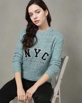 women typographic print knit pullover
