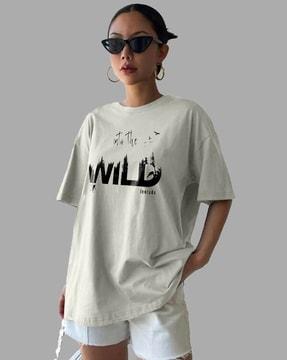 women typographic print loose fit crew-neck t-shirt