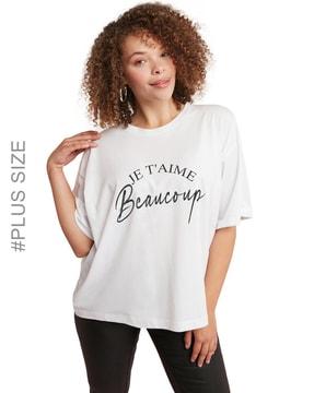 women typographic print loose fit crew-neck t-shirt