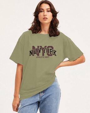 women typographic print loose fit crew-neck t-shirt