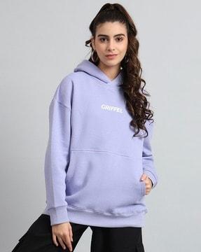 women typographic print loose fit hoodie