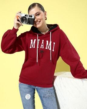 women typographic print loose fit hoodie