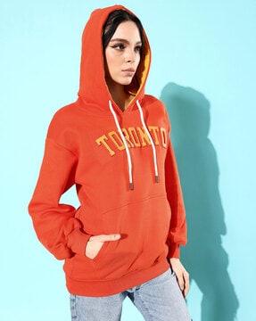 women typographic print loose fit hoodie