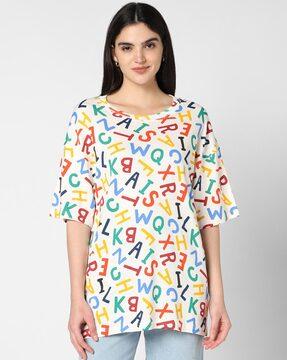 women typographic print loose-fit round-neck t-shirt