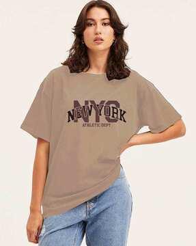 women typographic print loose fit round-neck t-shirt