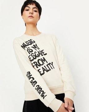 women typographic print loose fit sweatshirt