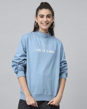 women typographic print loose fit sweatshirt