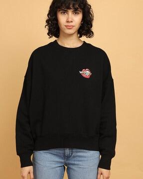 women typographic print loose fit sweatshirt