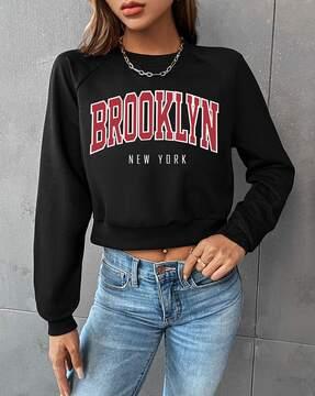 women typographic print loose fit sweatshirt