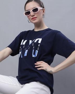 women typographic print loose fit t-shirt