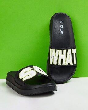 women typographic print open-toe slides