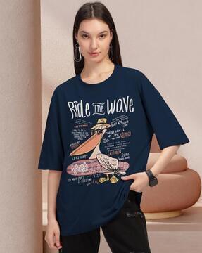 women typographic print oversized crew-neck t-shirt