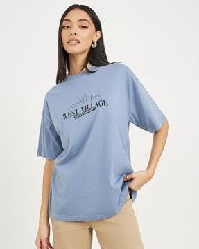 women typographic print oversized fit crew-neck t-shirt