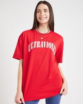 women typographic print oversized fit round-neck t-shirt