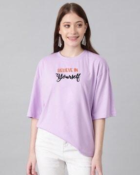 women typographic print oversized fit round-neck t-shirt