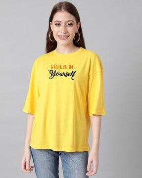 women typographic print oversized fit round-neck t-shirt