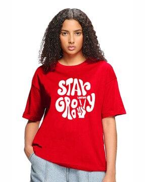 women typographic print oversized fit round-neck t-shirt