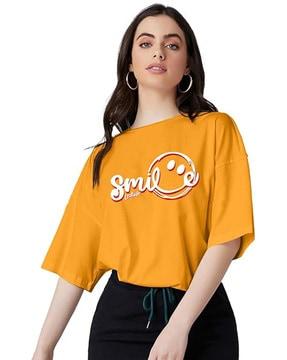 women typographic print oversized fit round-neck t-shirt