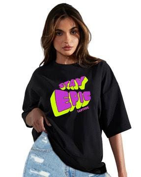 women typographic print oversized fit round-neck t-shirt