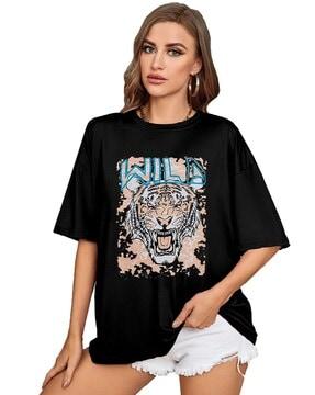 women typographic print oversized fit round-neck t-shirt