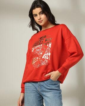 women typographic print oversized sweatshirt