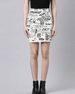 women typographic print pencil skirt