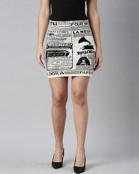 women typographic print pencil skirt